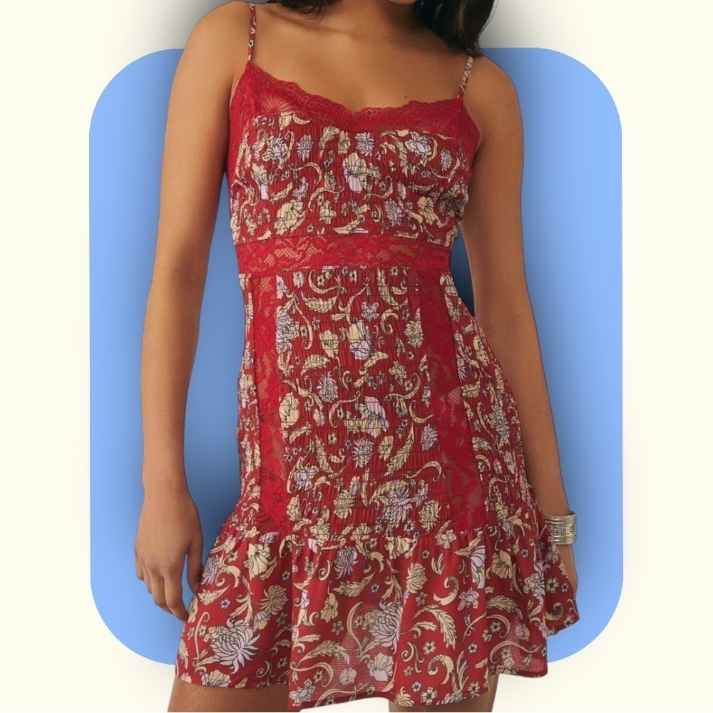 NWOT Free People Intimately ‘Last Night Mini Slip Dress’ in Red Size Small
